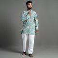 Sanganeri Block Printed Cotton Men Short Kurta 01