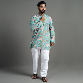 Sanganeri Block Printed Cotton Men Short Kurta 01