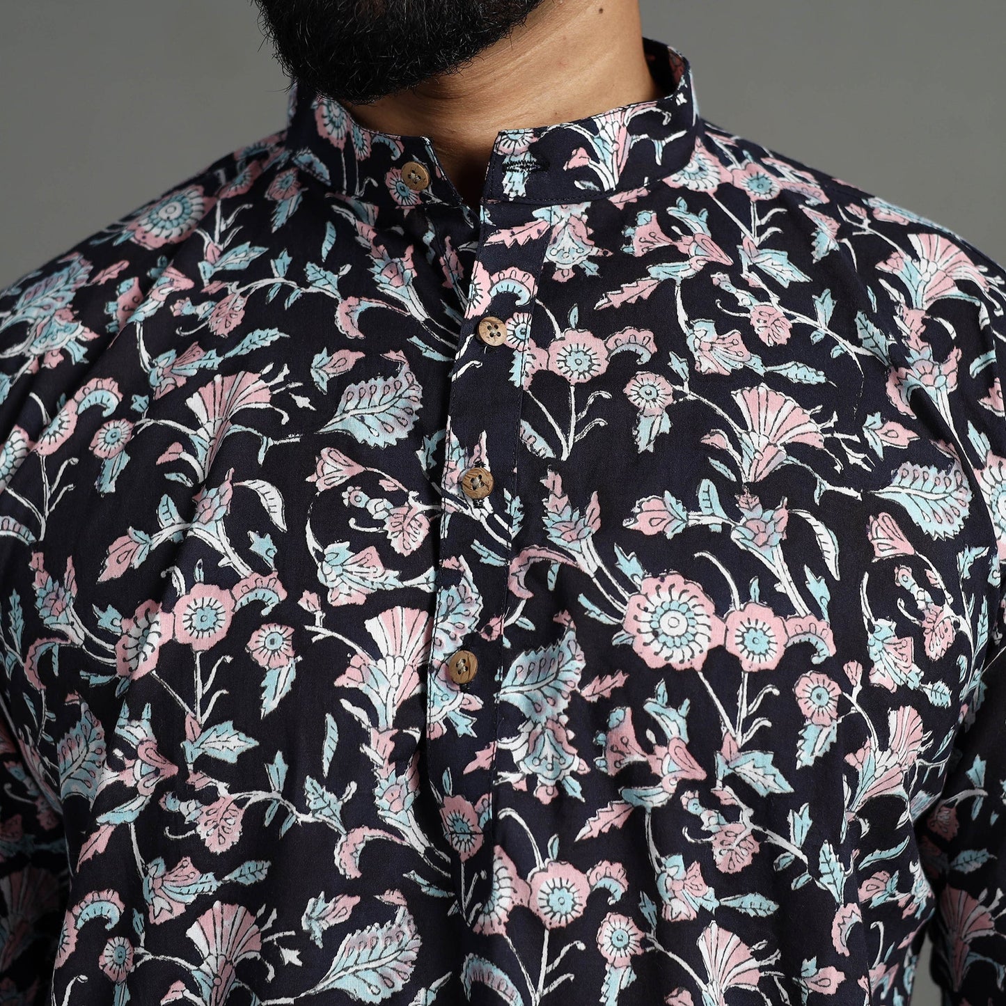  Sanganeri Block Printed Cotton Men Short Kurta 02 