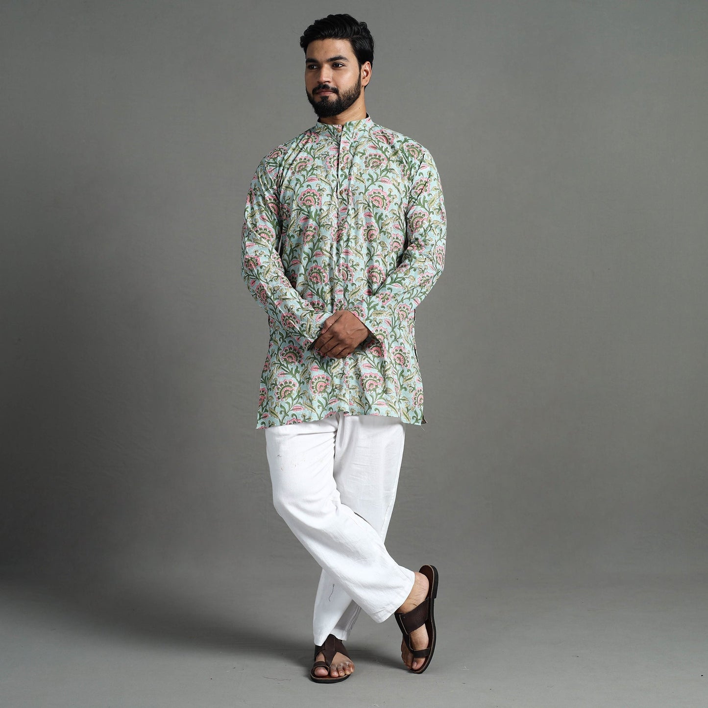 Buy Sanganeri Block Printed Cotton Men Short Kurta 05 Online at iTokri.com