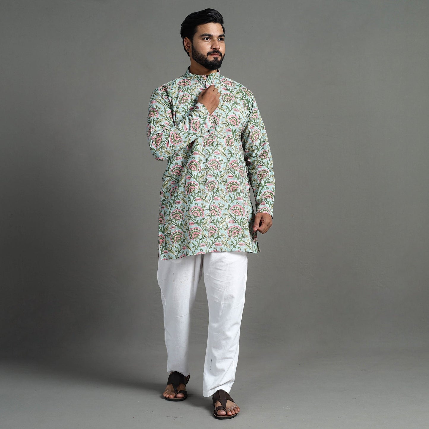 Buy Sanganeri Block Printed Cotton Men Short Kurta 05 Online at iTokri.com