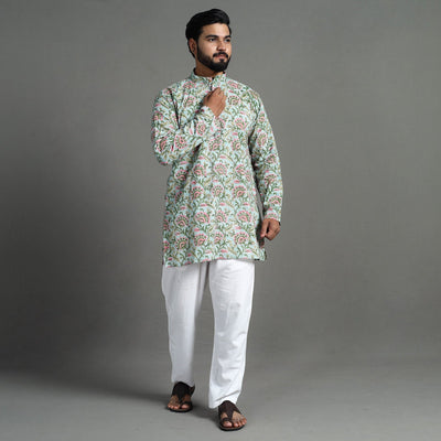 Buy Sanganeri Block Printed Cotton Men Short Kurta 05 Online at iTokri.com