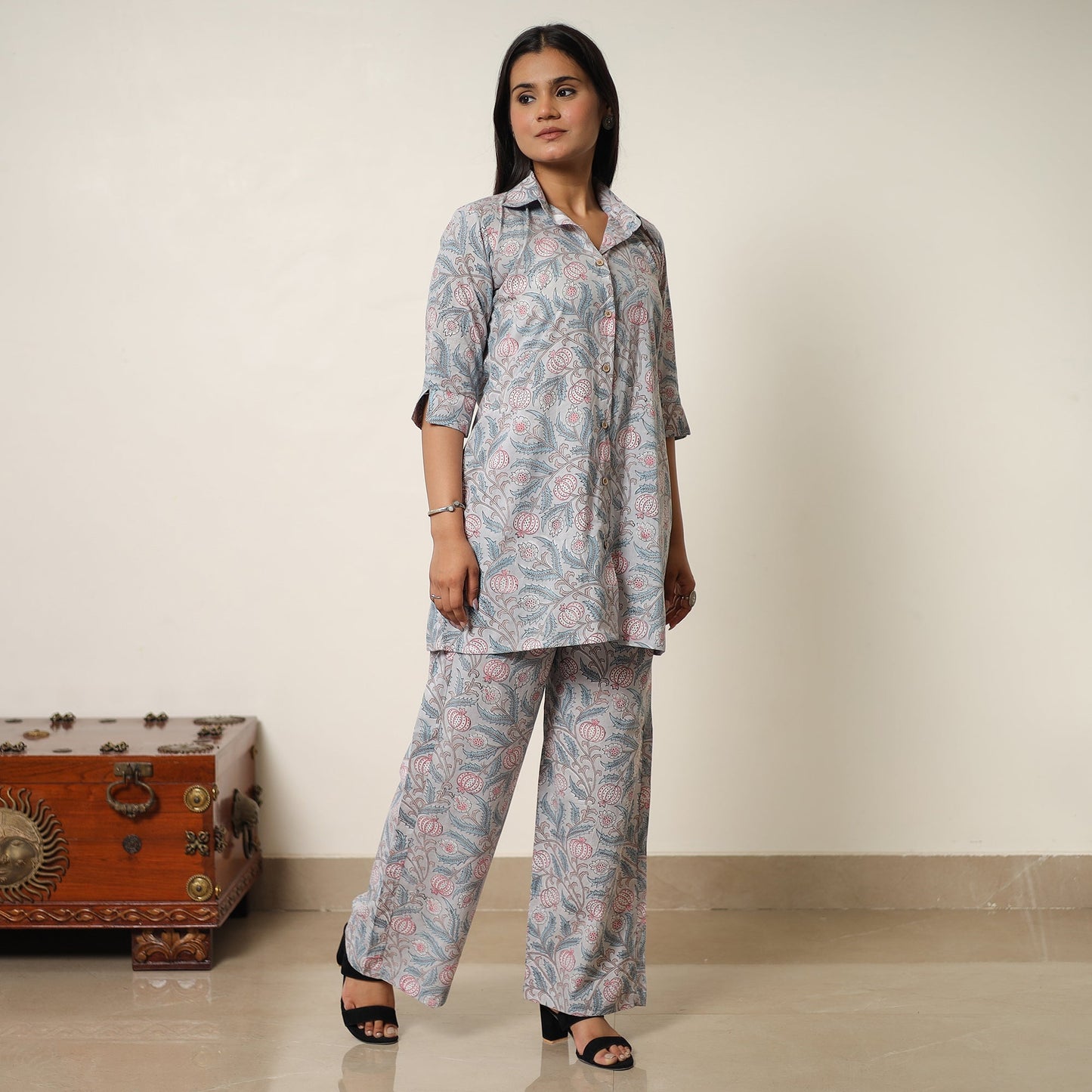 Sanganeri printed cotton co-ord set 13 - handcrafted