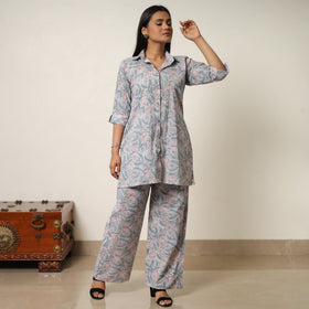 Sanganeri printed cotton co-ord set 13 - handcrafted
