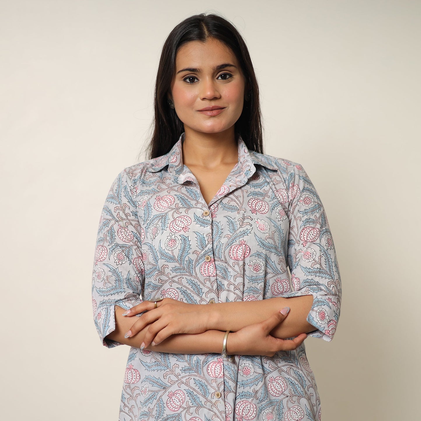 Sanganeri printed cotton co-ord set 13 - handcrafted