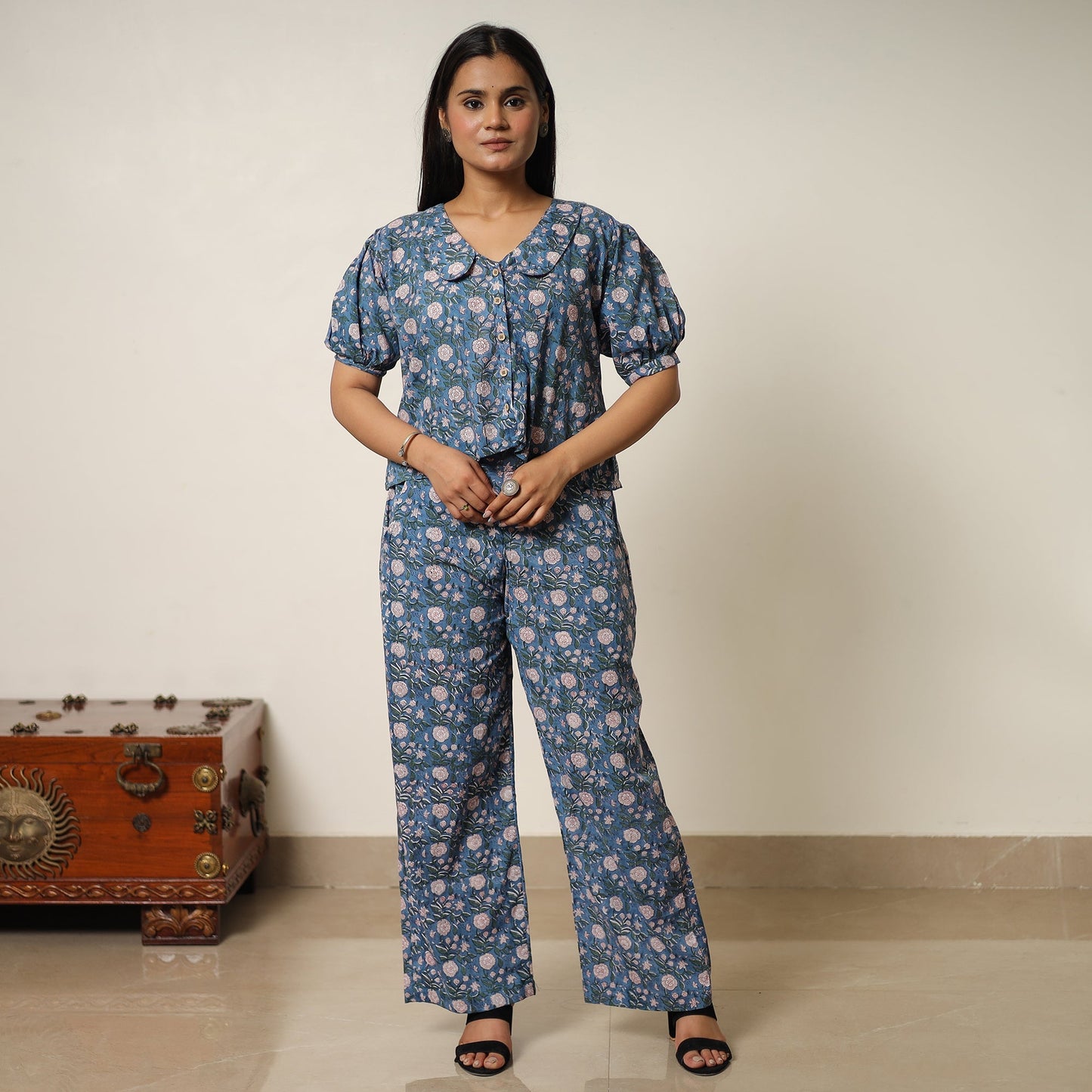 Sanganeri block printed cotton co-ord set 23 - handcrafted