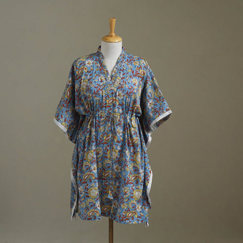 Blue Sanganeri Block Print Cotton Kaftan (Medium) 