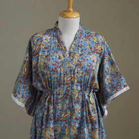 Blue Sanganeri Block Print Cotton Kaftan (Medium) 