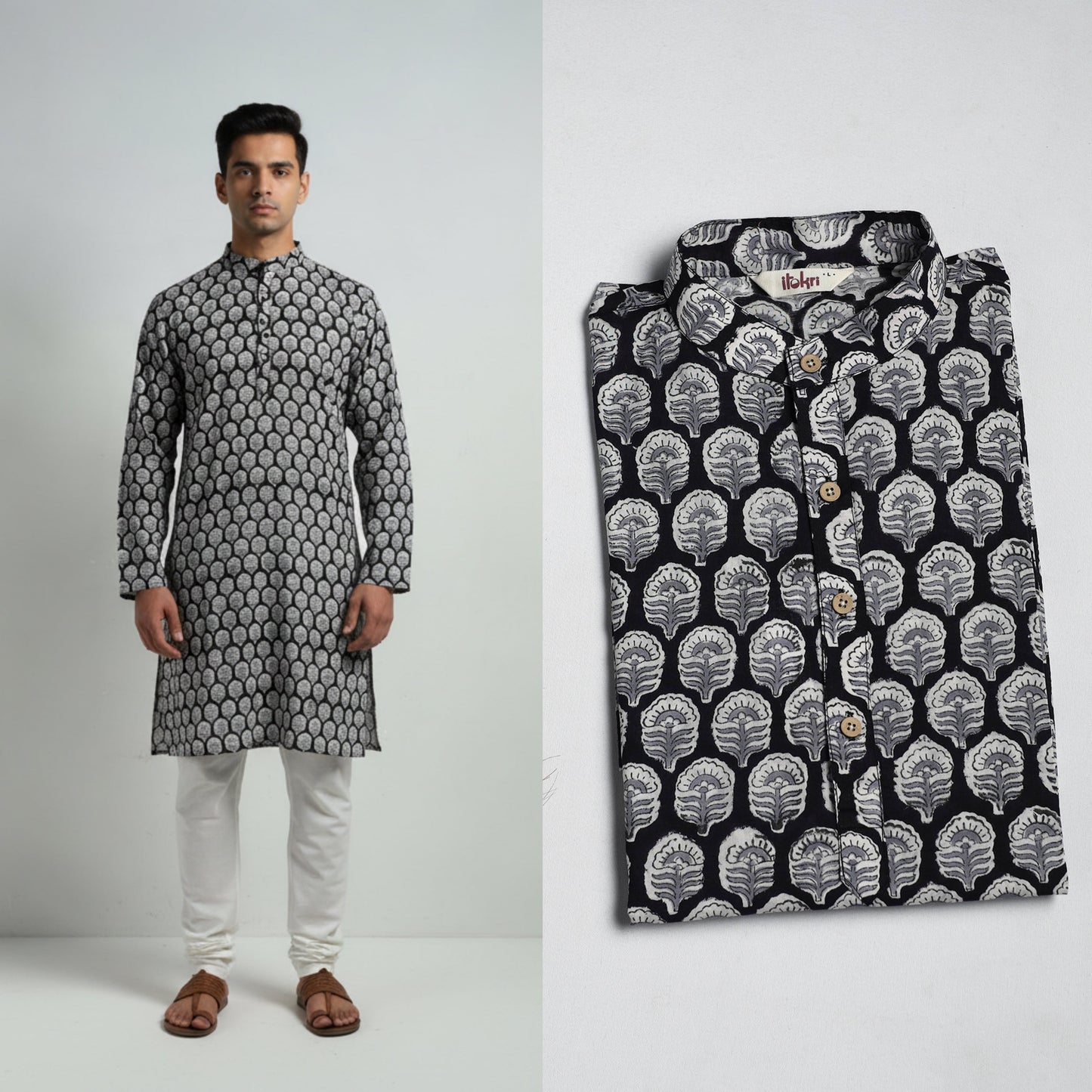 Sanganeri cotton long kurta for men 08 - handcrafted