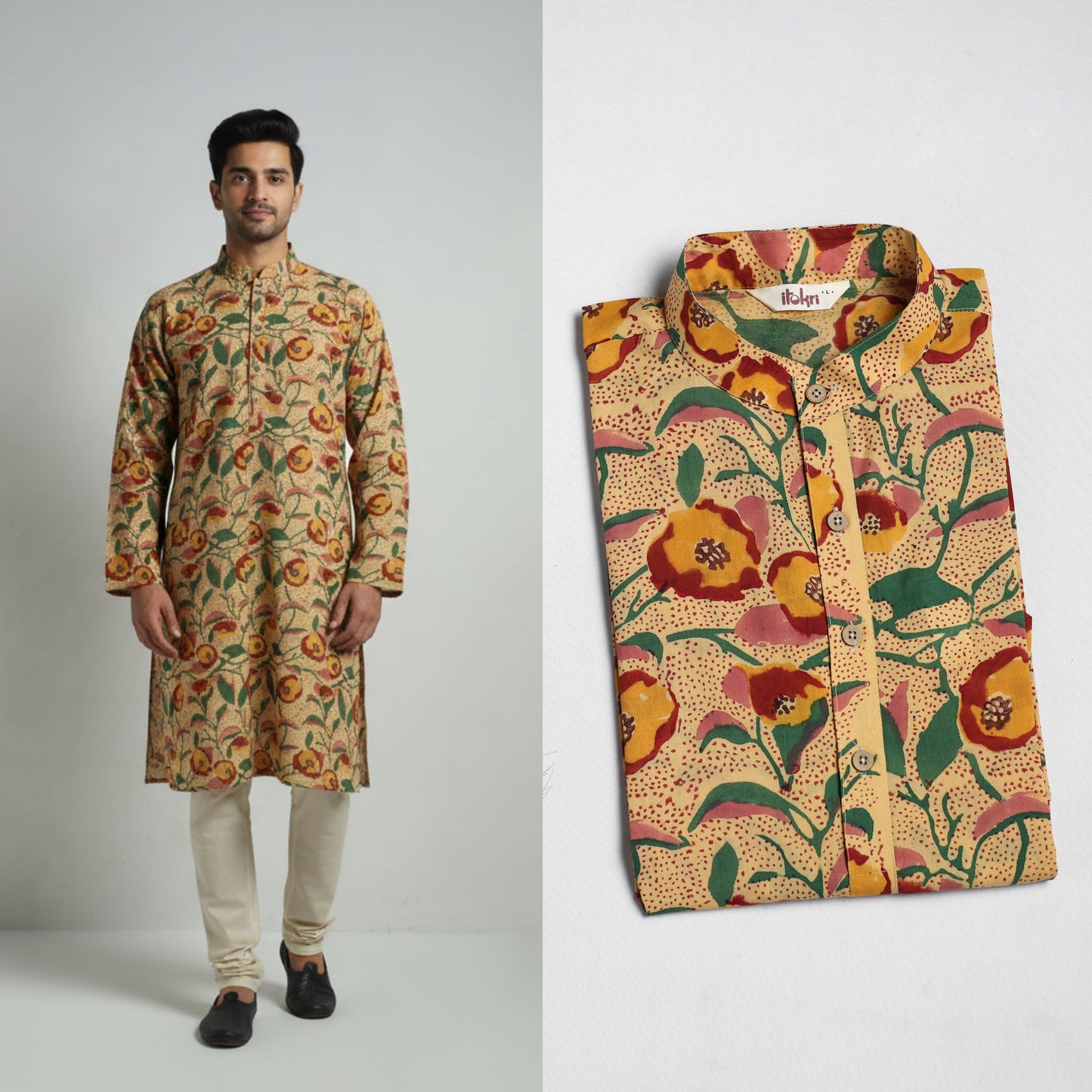Sanganeri cotton long kurta for men 09 - handcrafted
