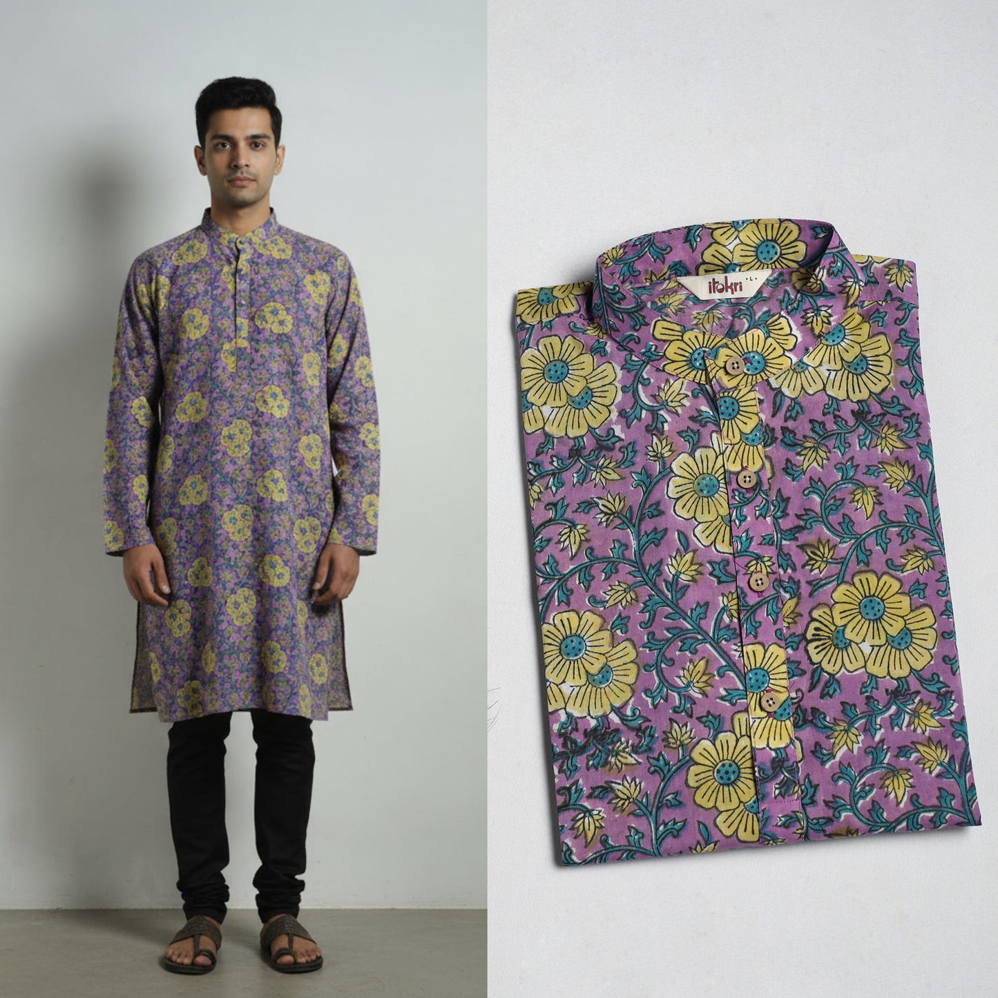 Sanganeri cotton long kurta for men 11 - handcrafted