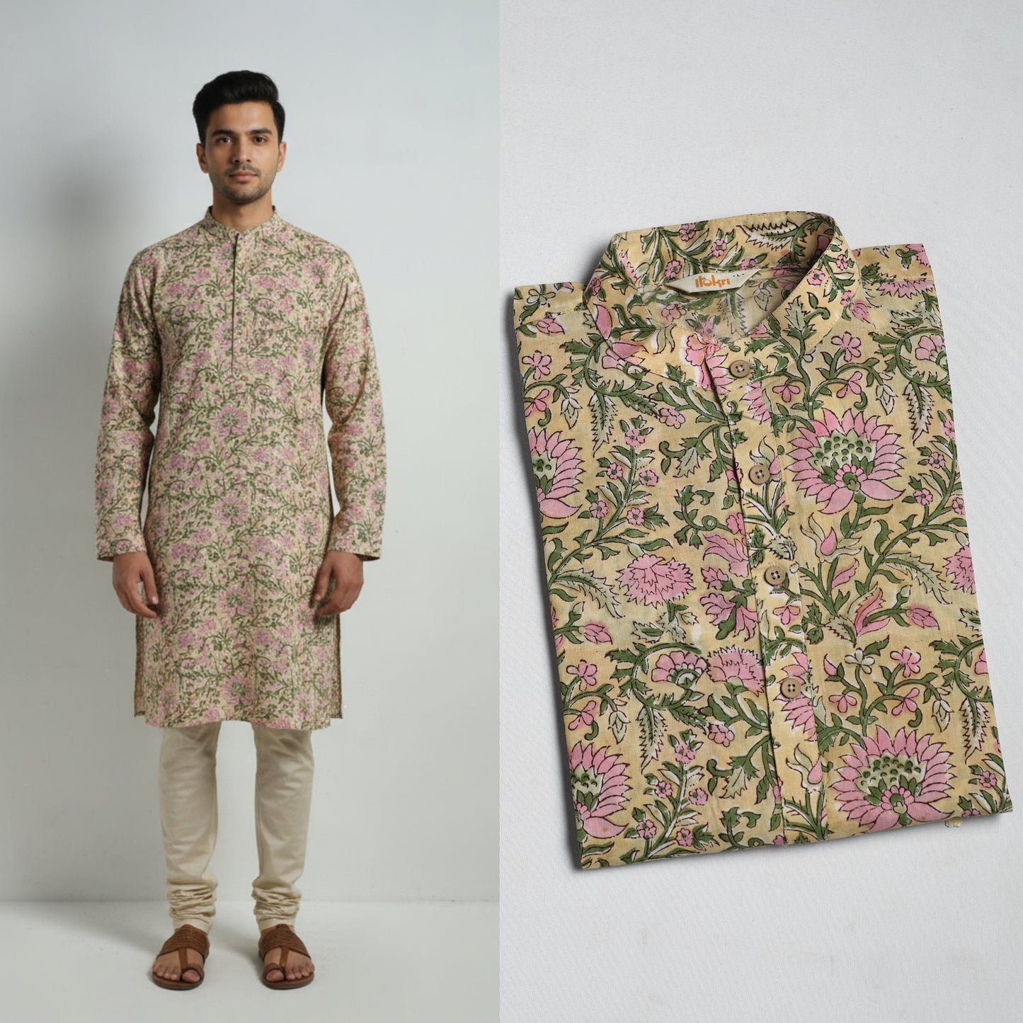 Sanganeri cotton long kurta for men 13 - handcrafted