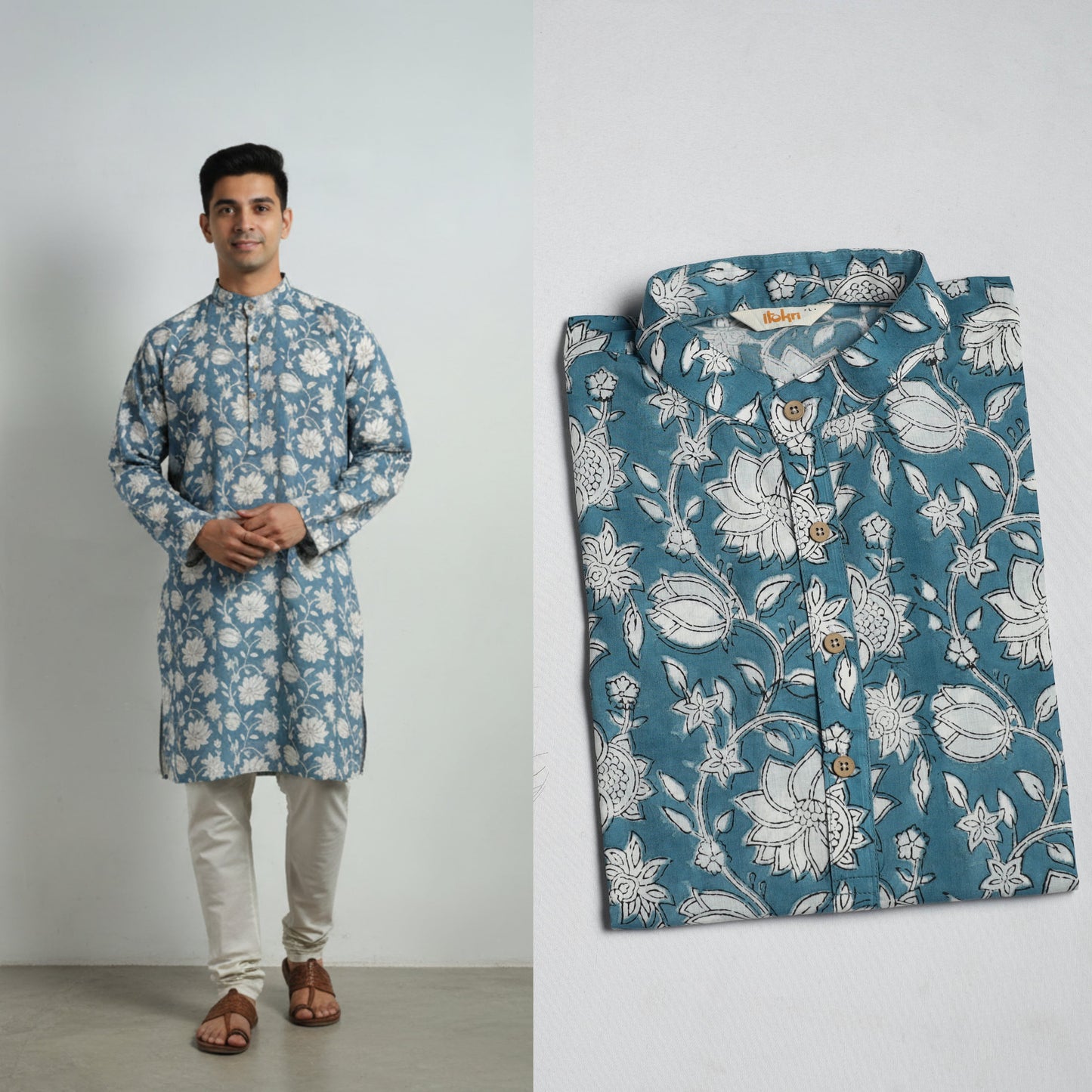 Sanganeri cotton long kurta for men 14 - handcrafted