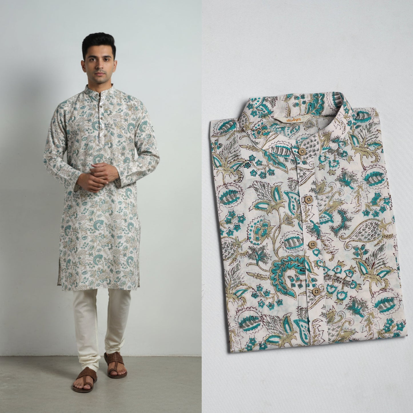Sanganeri cotton long kurta for men 15 - handcrafted