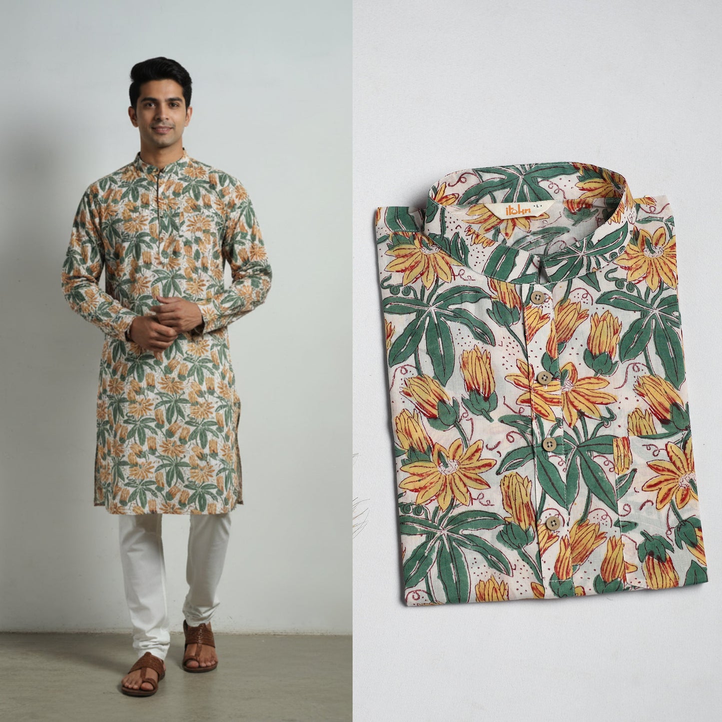 Sanganeri cotton short kurta for men 01 - handcrafted