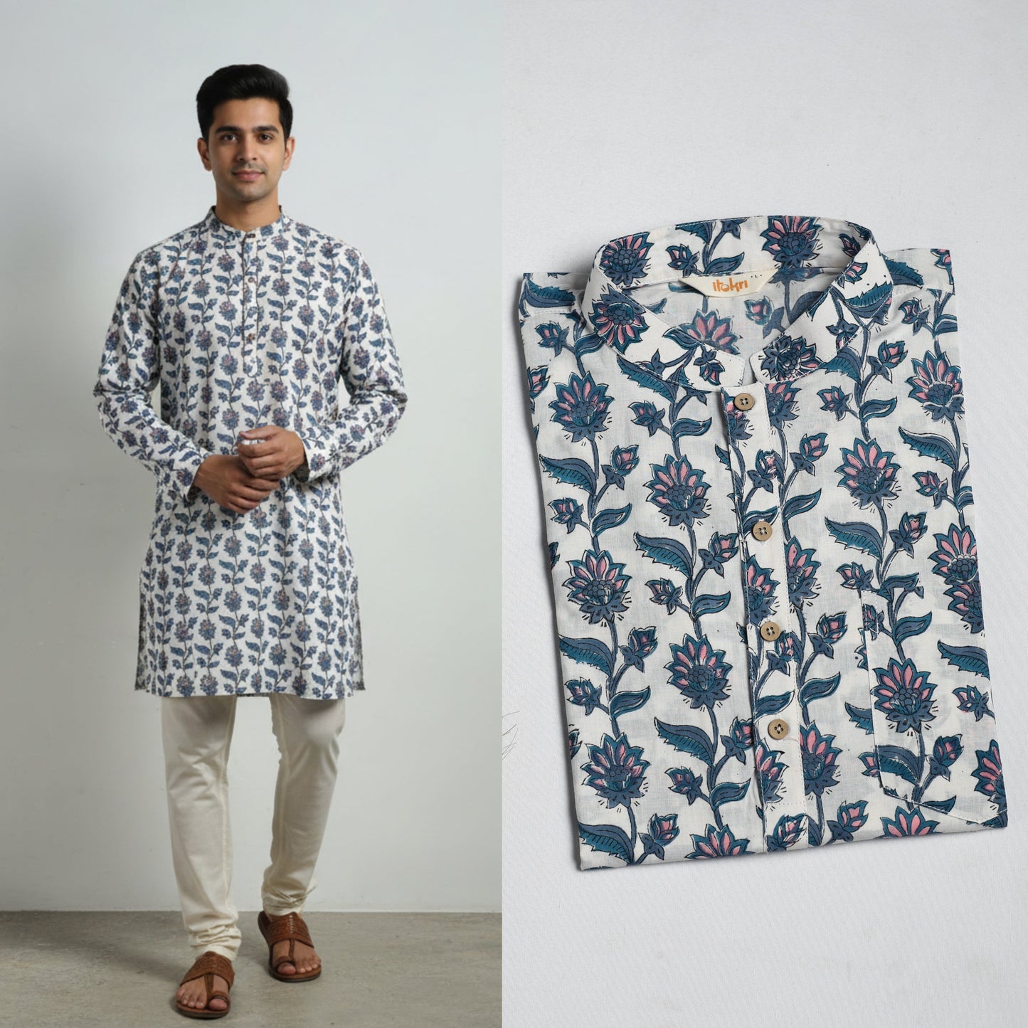 Sanganeri cotton short kurta for men 02 - handcrafted