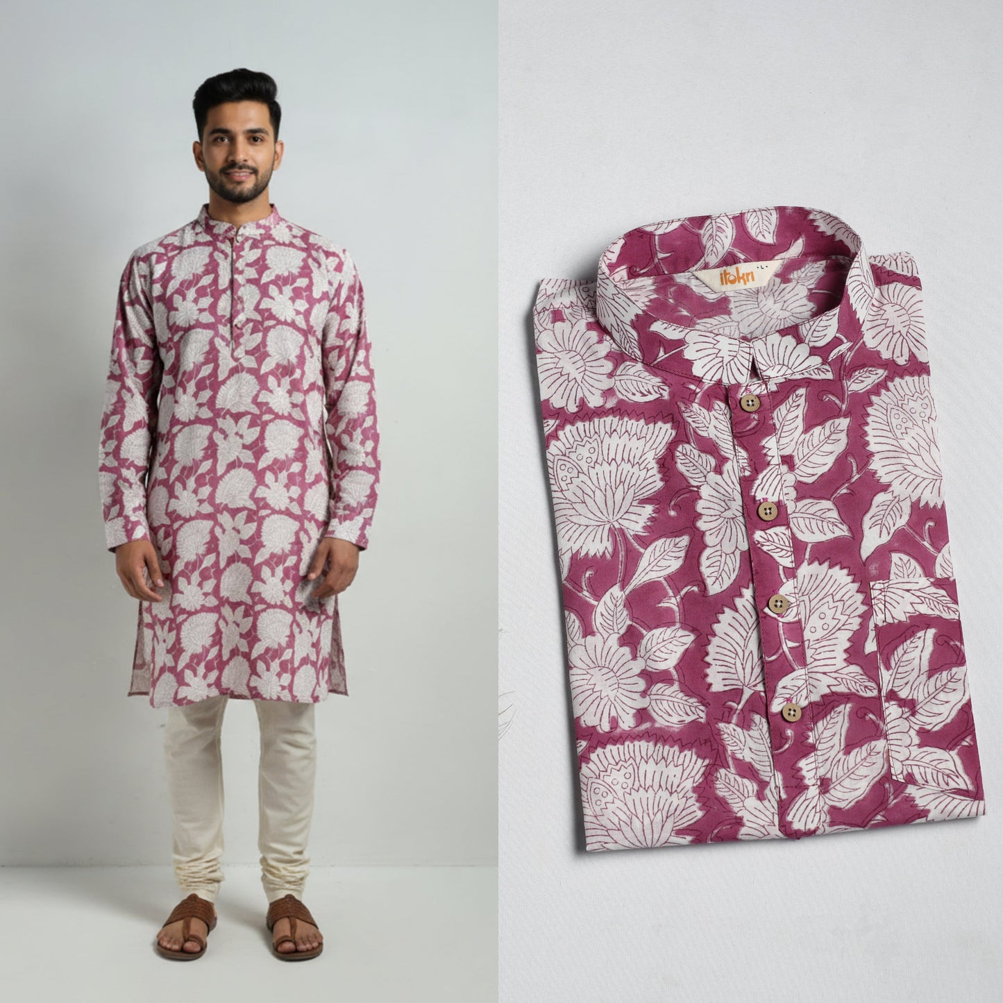 Sanganeri cotton short kurta for men 04 - handcrafted