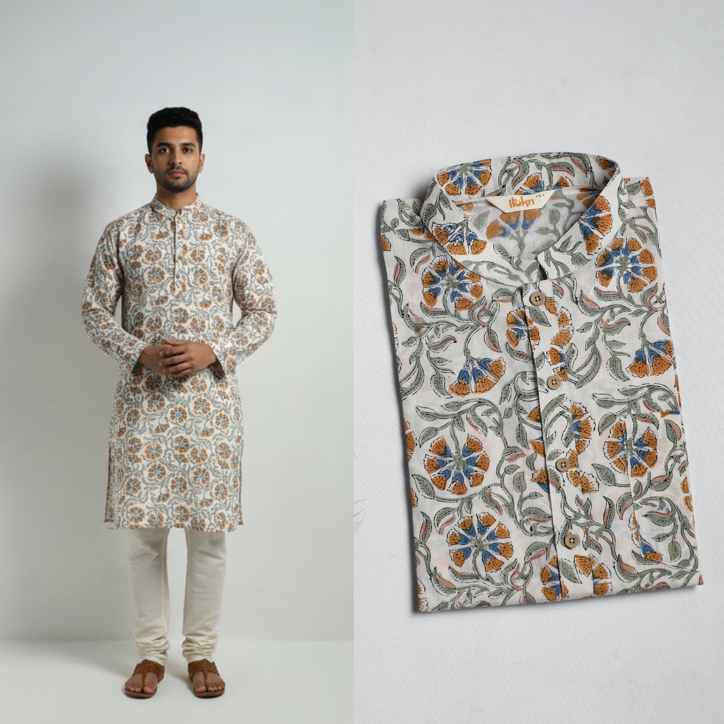 Sanganeri cotton short kurta for men 05 - handcrafted