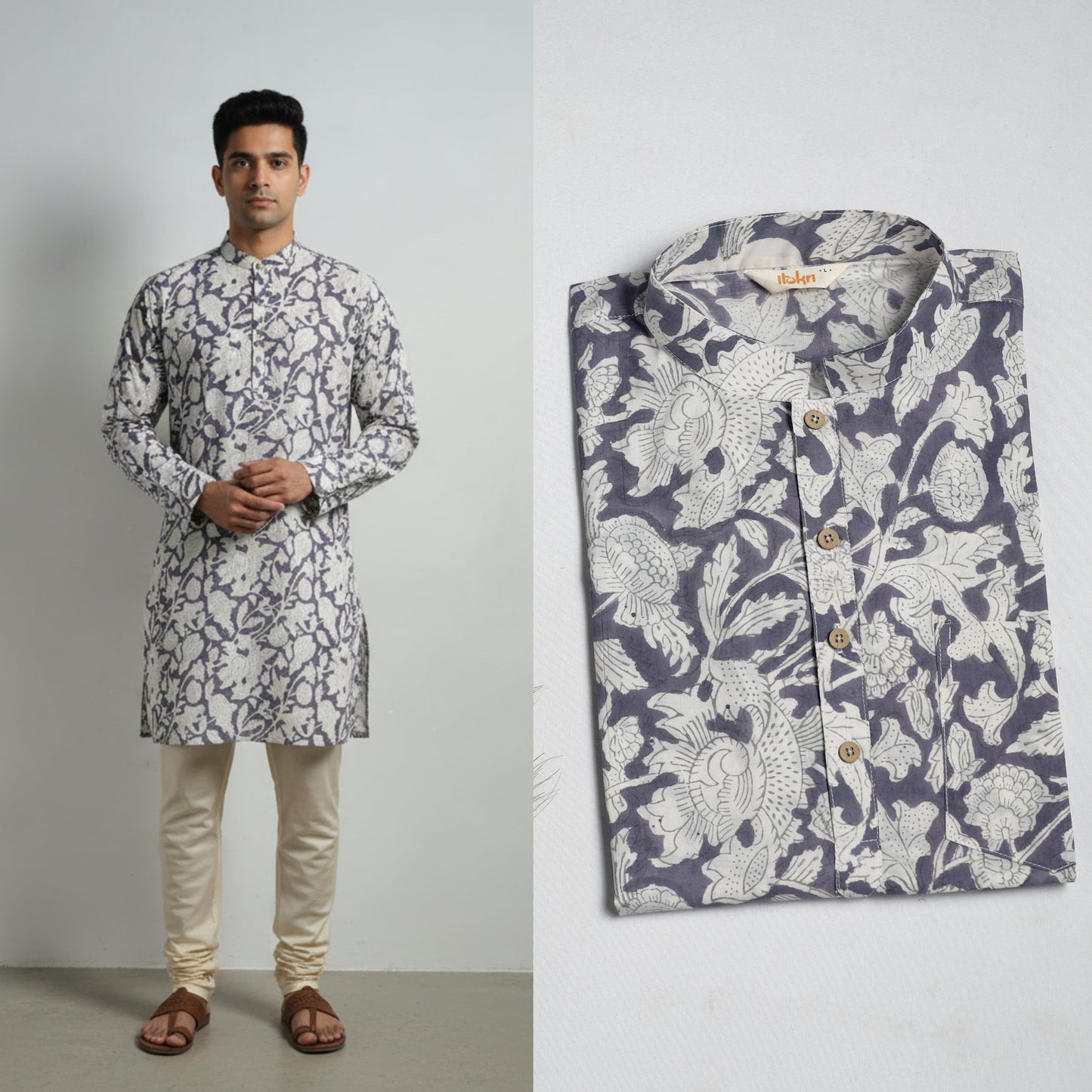 Sanganeri cotton short kurta for men 06 - handcrafted