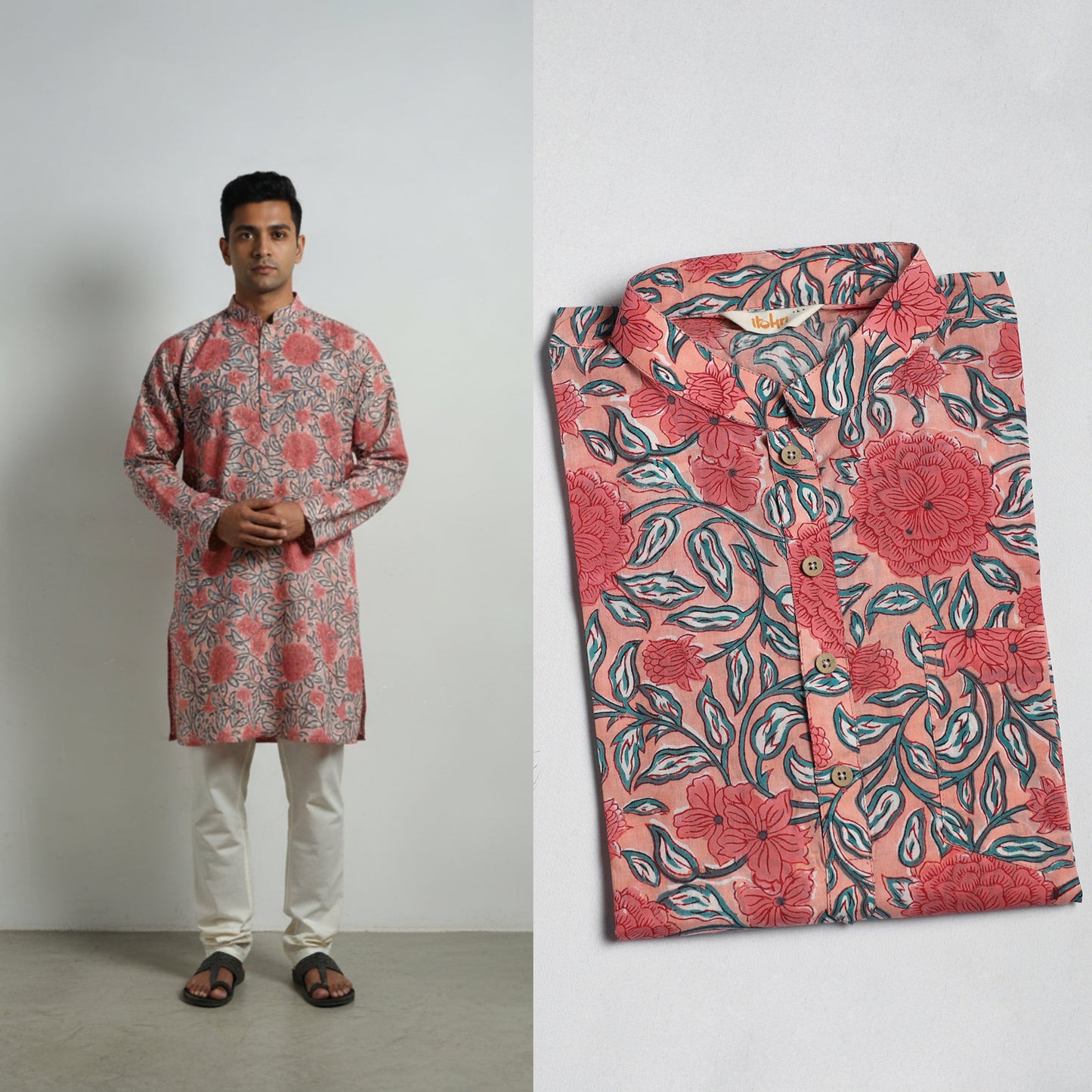 Sanganeri cotton short kurta for men 07 - handcrafted