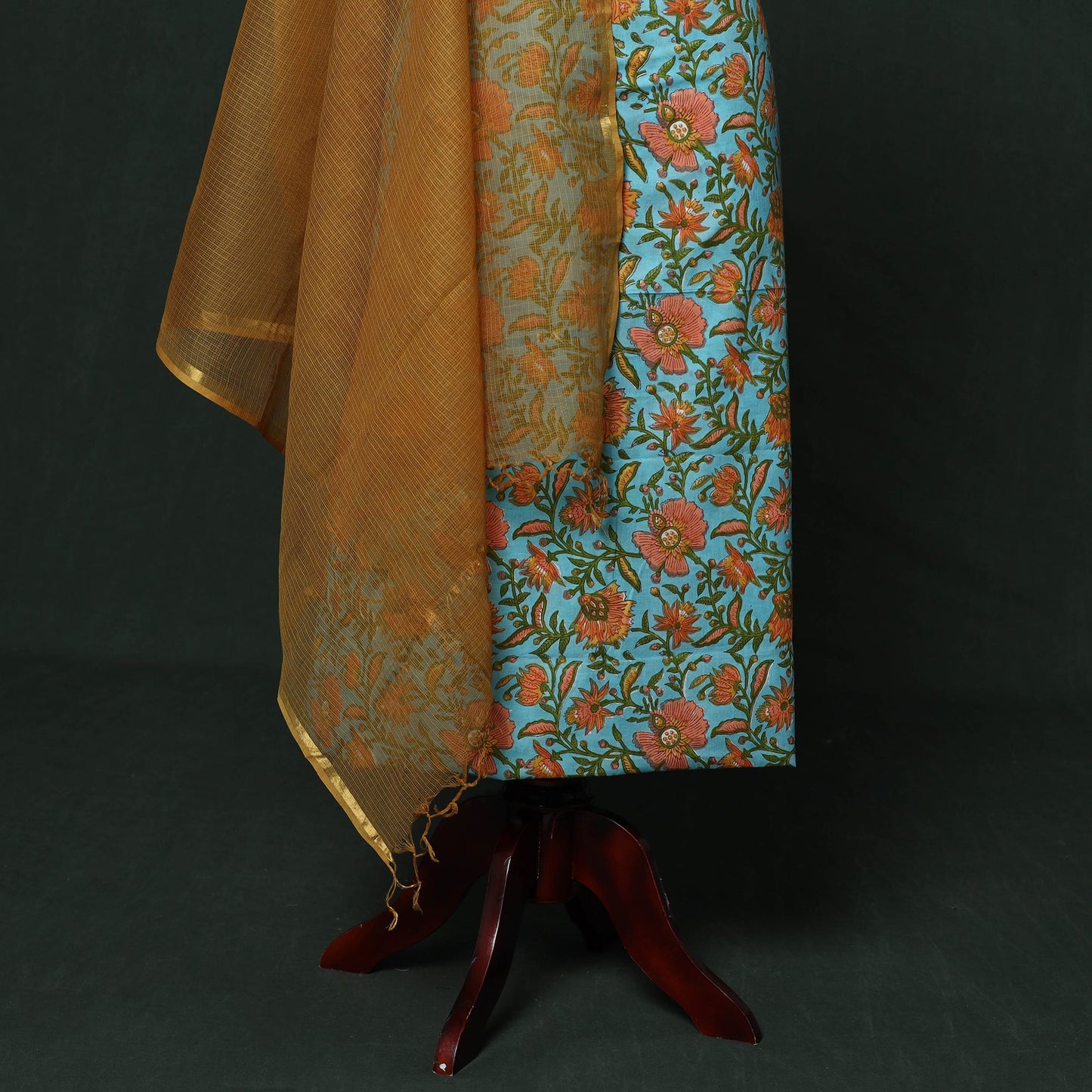 Sanganeri hand block print cotton 2pc unstitched dress