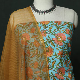 Sanganeri hand block print cotton 2pc unstitched dress