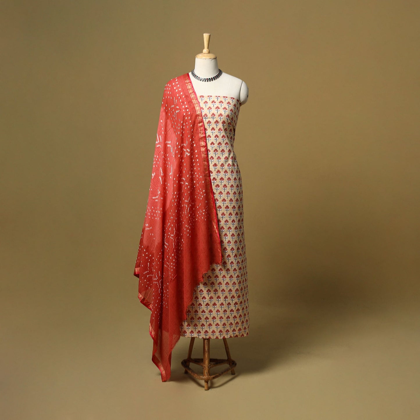 Sanganeri hand block print cotton 2pc unstitched dress