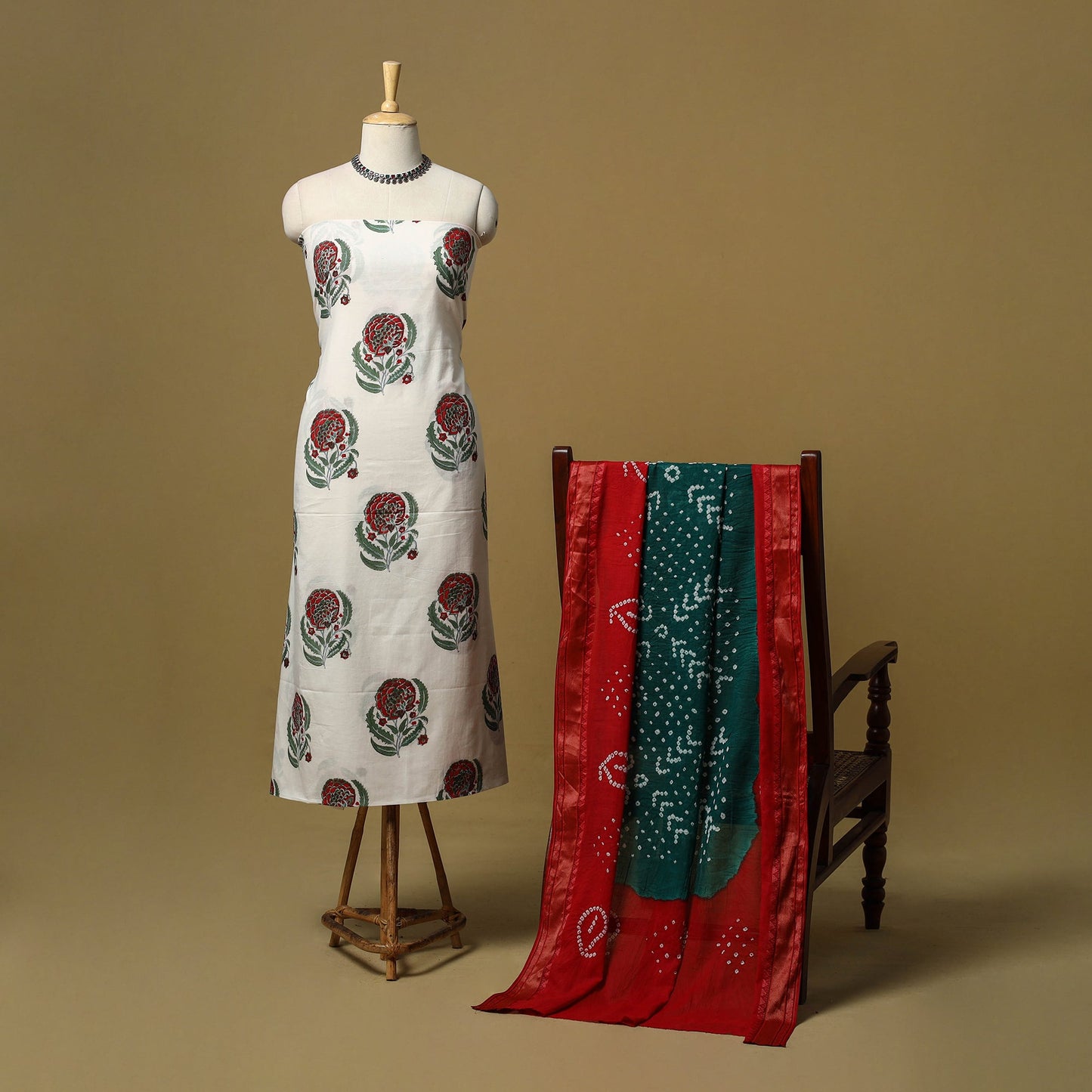 Sanganeri hand block print cotton 2pc unstitched dress