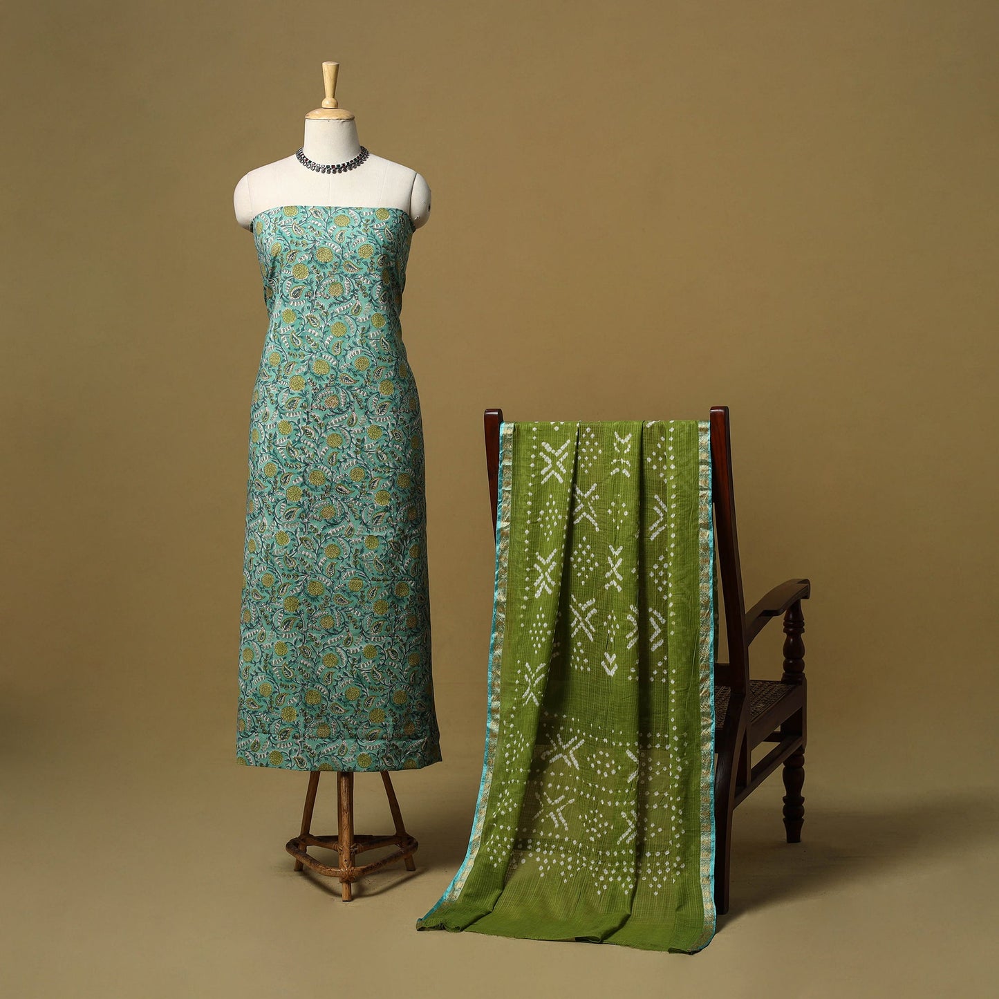 Sanganeri hand block print cotton 2pc unstitched dress