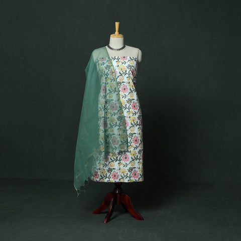 Sanganeri hand block print cotton 2pc unstitched dress