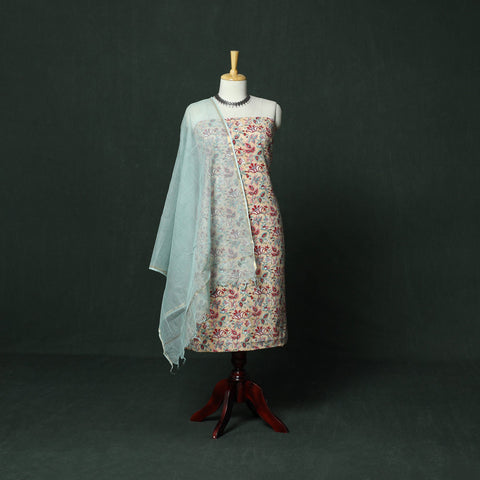 Sanganeri hand block print cotton 2pc unstitched dress