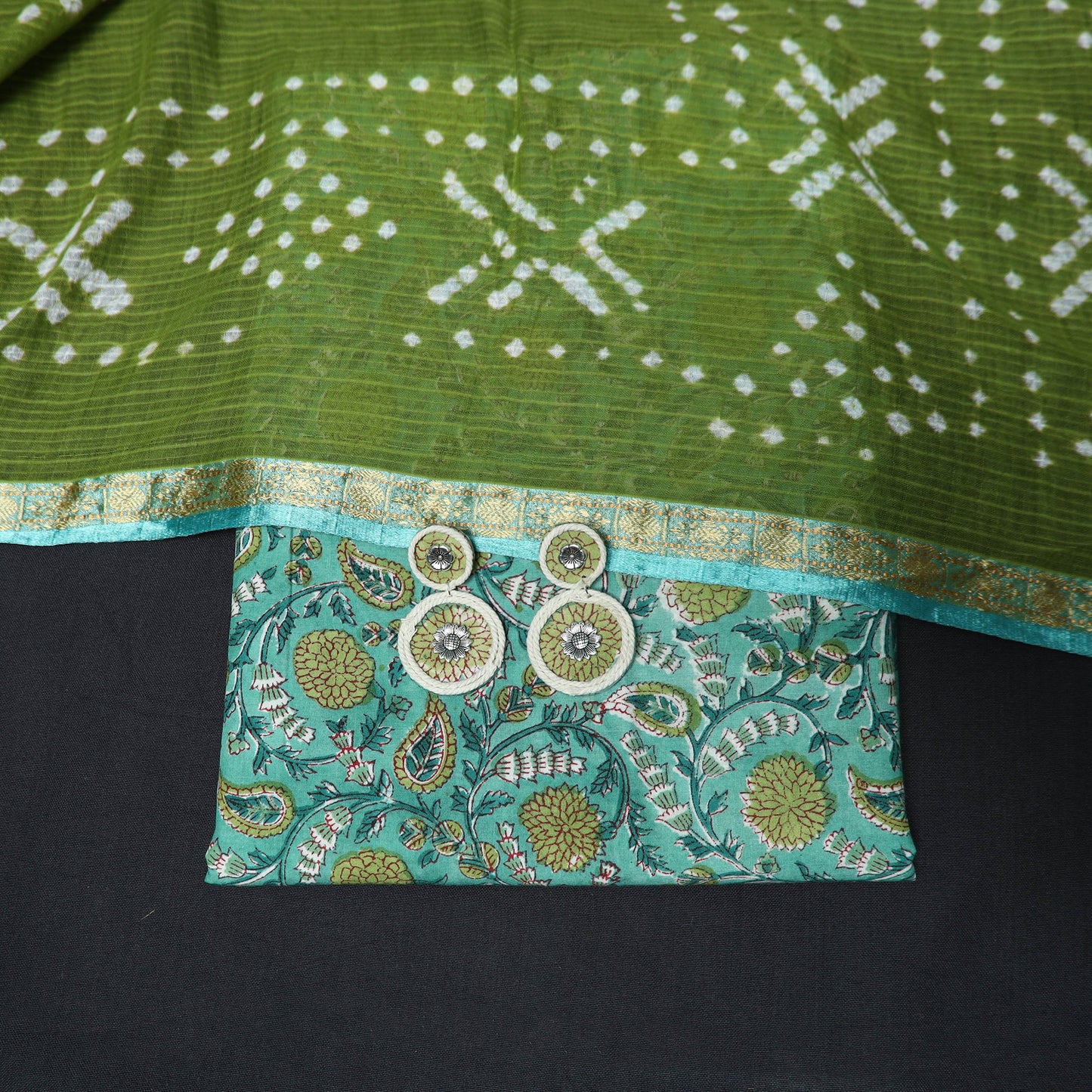 Sanganeri hand block print cotton 2pc unstitched dress