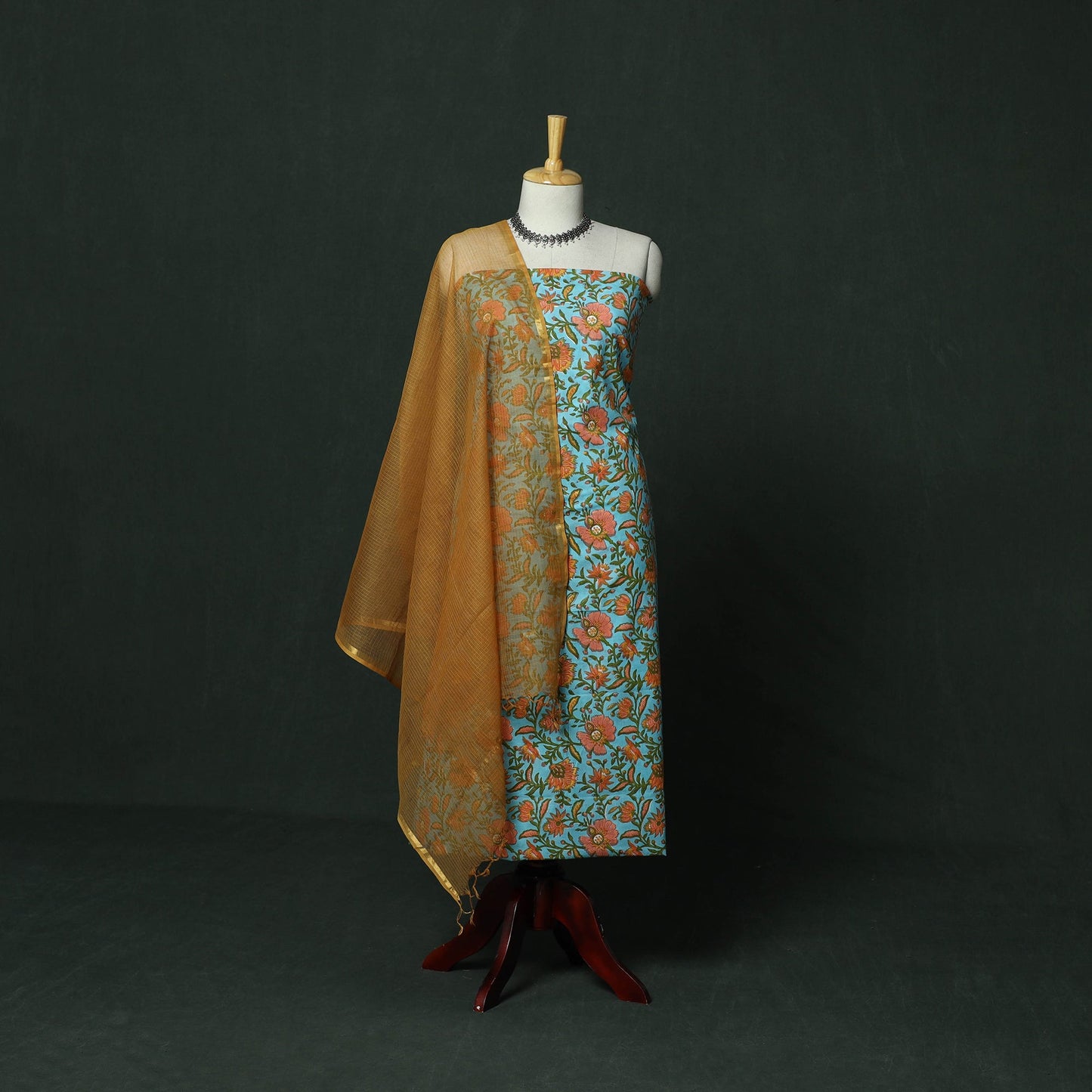 Sanganeri hand block print cotton 2pc unstitched dress