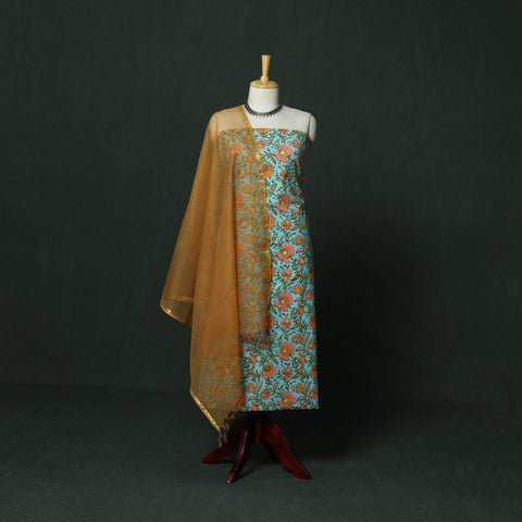 Sanganeri hand block print cotton 2pc unstitched dress