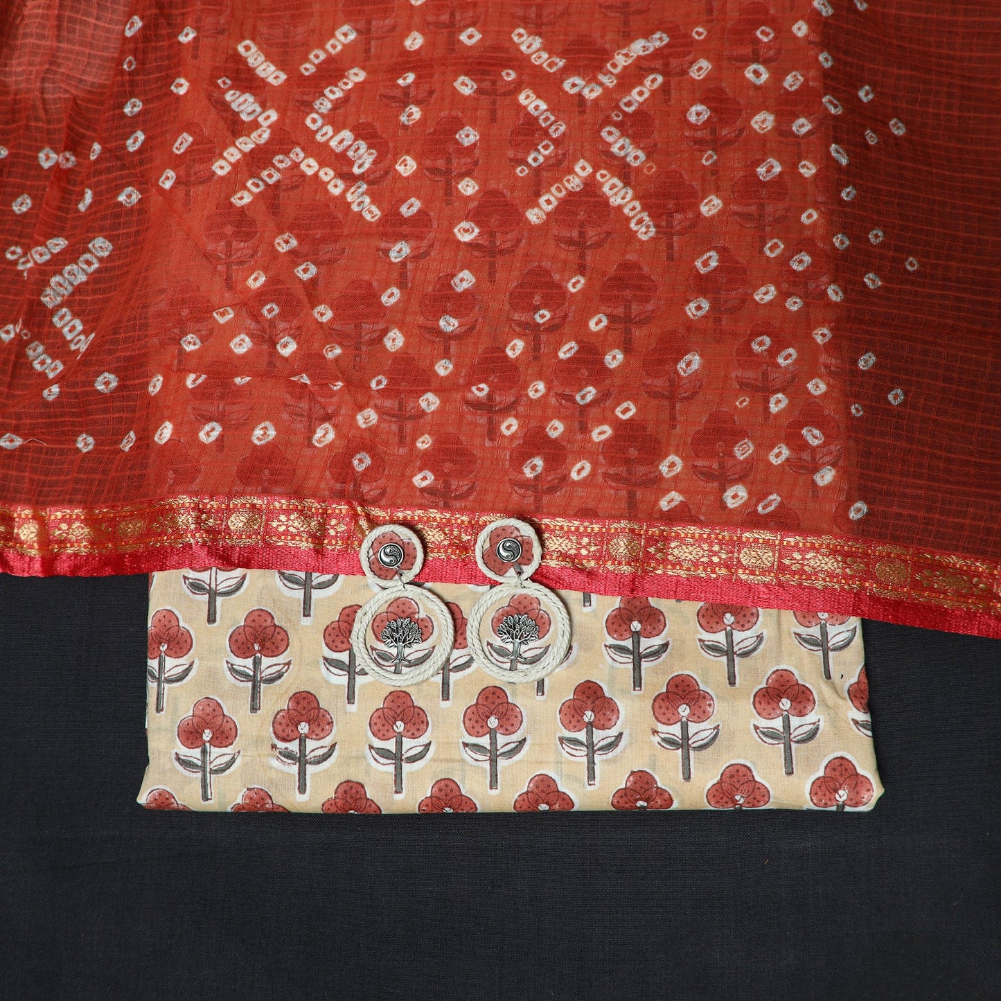 Sanganeri hand block print cotton 2pc unstitched dress