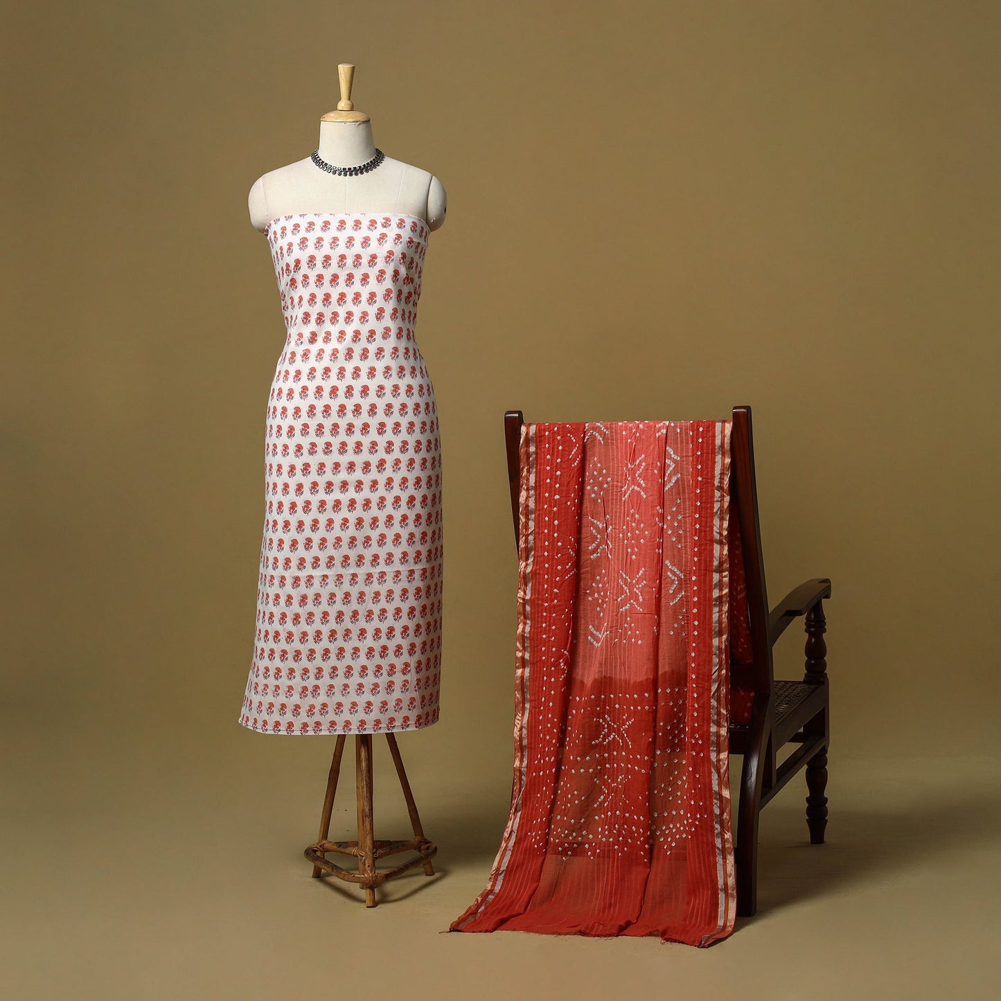 Sanganeri hand block print cotton 2pc unstitched dress