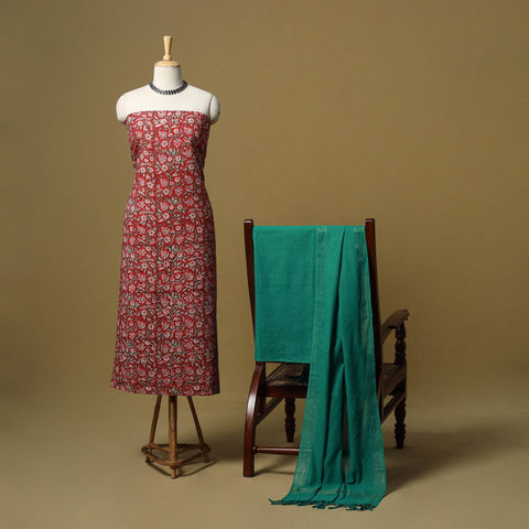 Sanganeri hand block print cotton 3pc unstitched dress