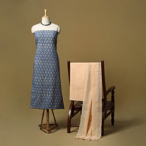 Sanganeri hand block print cotton 3pc unstitched dress