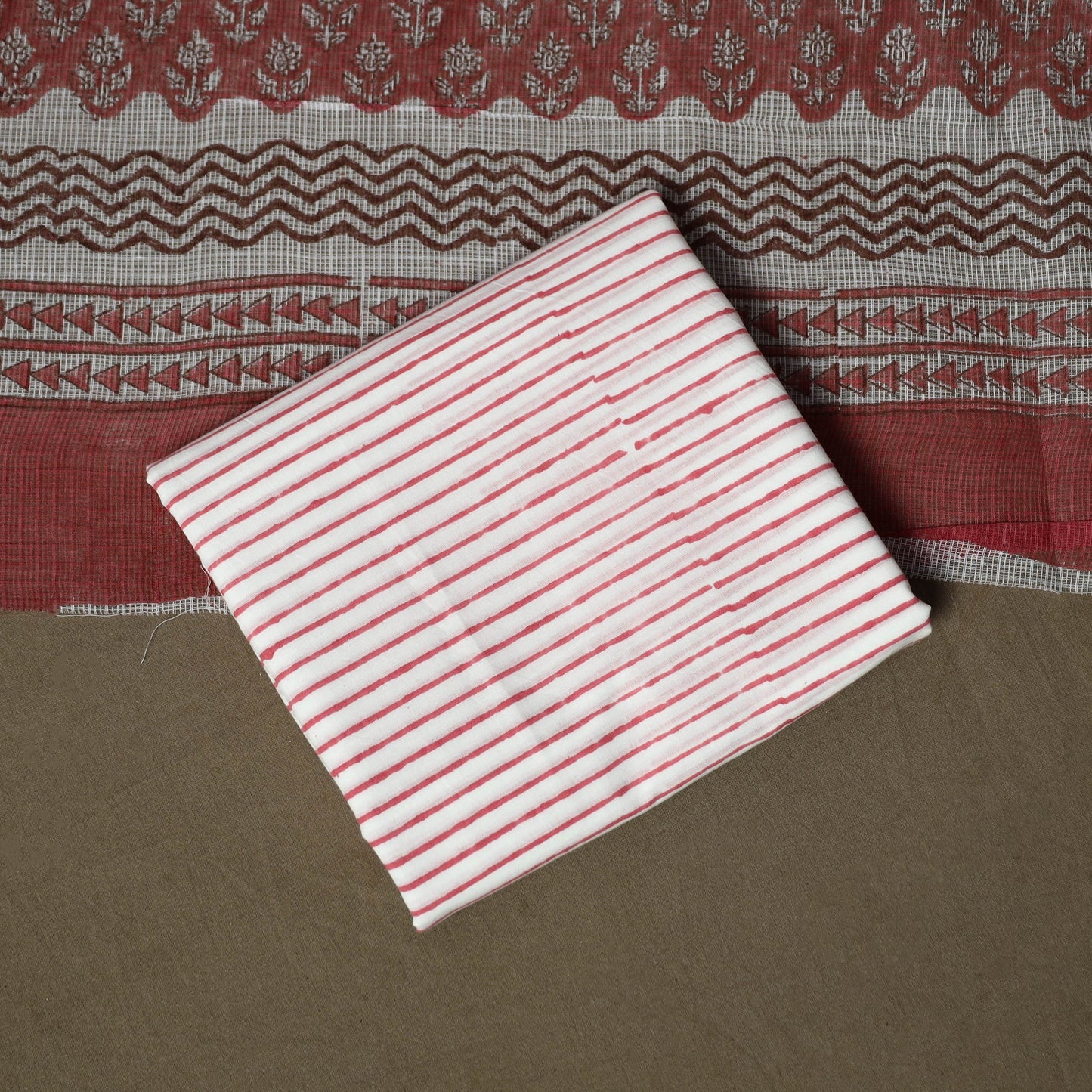 Sanganeri hand block print cotton 3pc unstitched dress