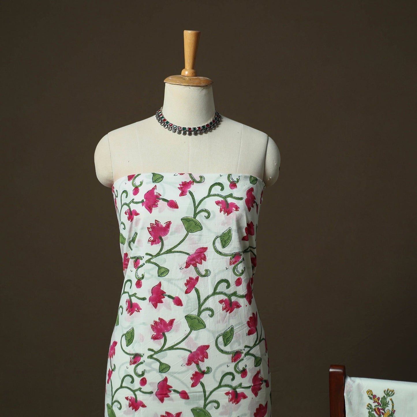 Sanganeri hand block print cotton 3pc unstitched dress