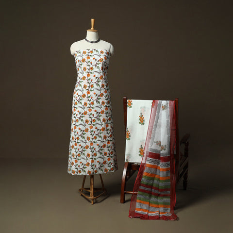 Sanganeri hand block print cotton 3pc unstitched dress