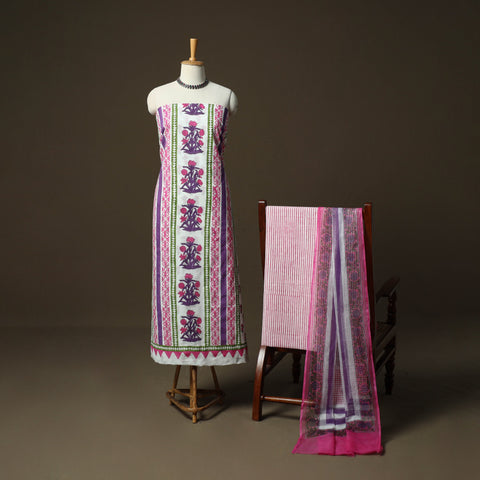 Sanganeri hand block print cotton 3pc unstitched dress