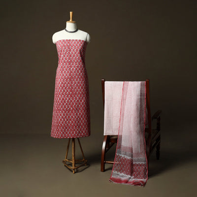 Sanganeri hand block print cotton 3pc unstitched dress