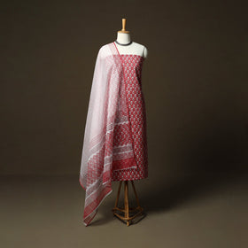 Sanganeri hand block print cotton 3pc unstitched dress