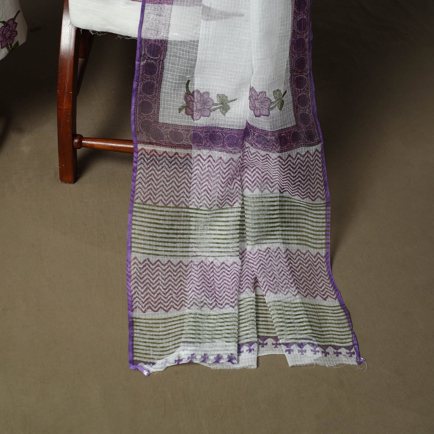 Sanganeri hand block print cotton 3pc unstitched dress