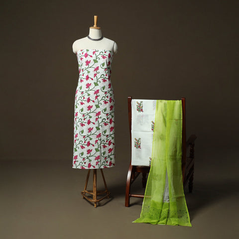 Sanganeri hand block print cotton 3pc unstitched dress