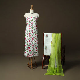 Sanganeri hand block print cotton 3pc unstitched dress