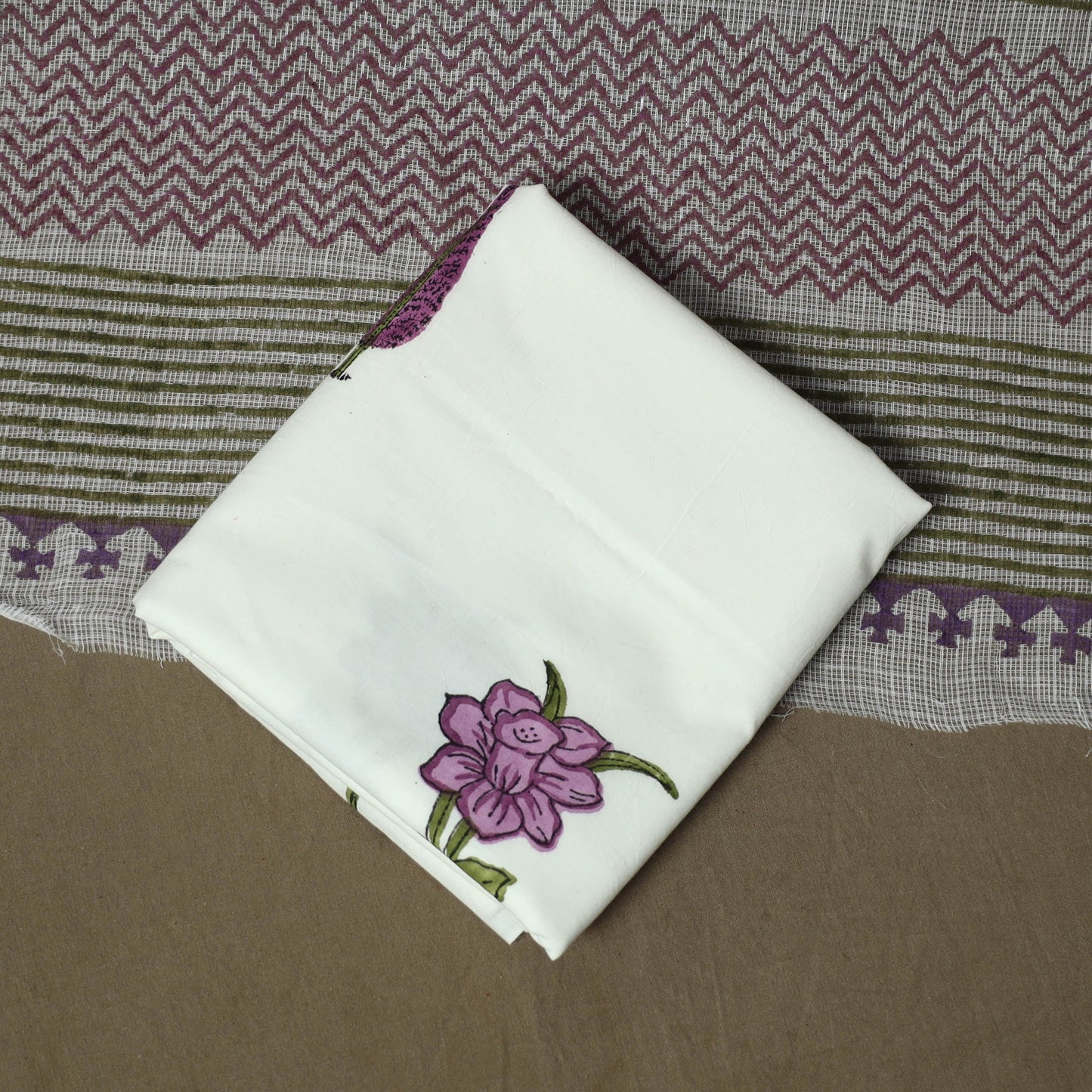 Sanganeri hand block print cotton 3pc unstitched dress