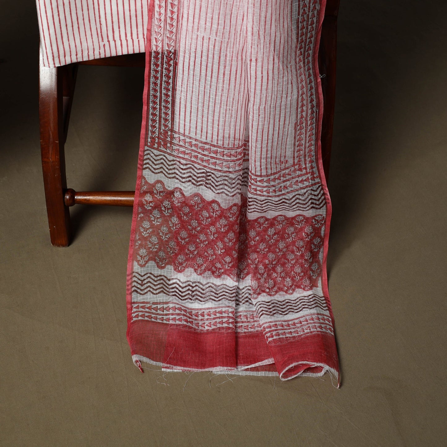 Sanganeri hand block print cotton 3pc unstitched dress