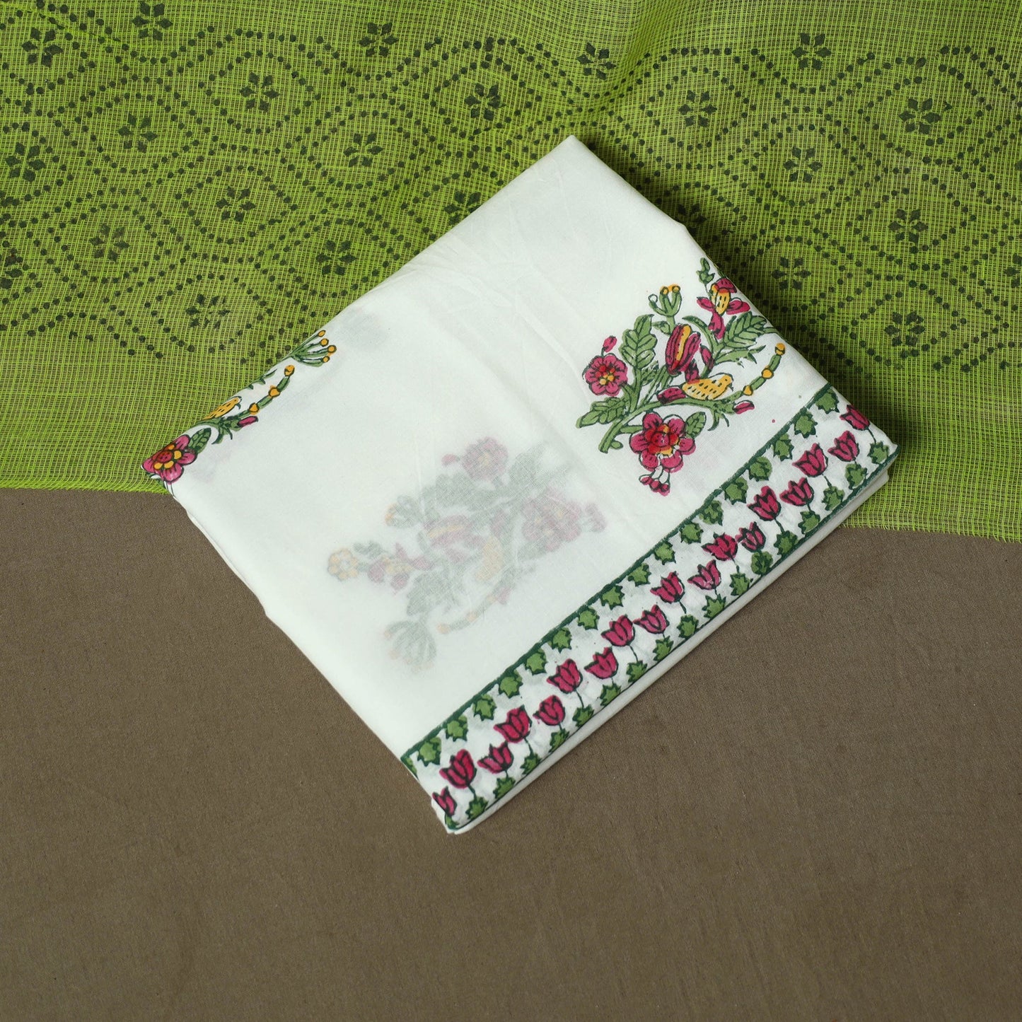 Sanganeri hand block print cotton 3pc unstitched dress